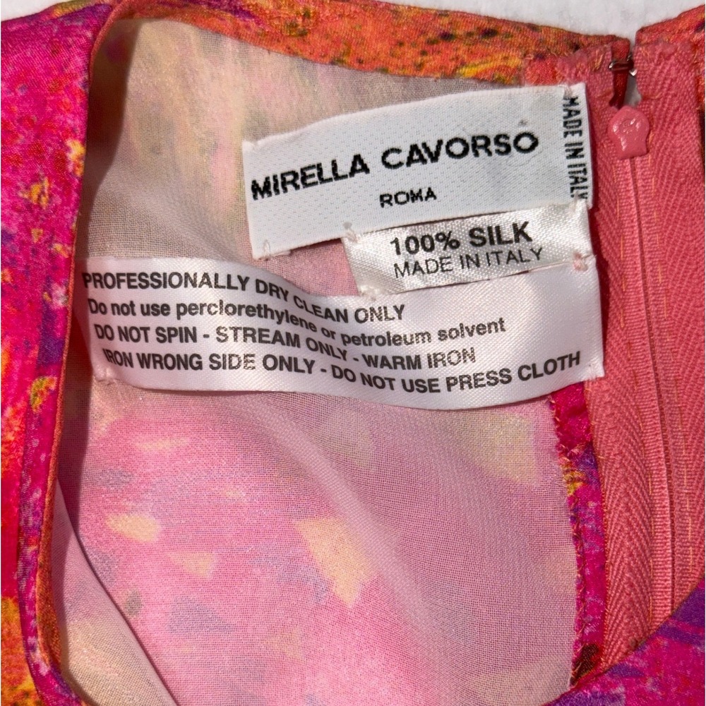 Mirella Cavorso Silk Blouse M Pink Orange Print Long Sleeve Top Vintage Work Fun - Picture 5 of 11